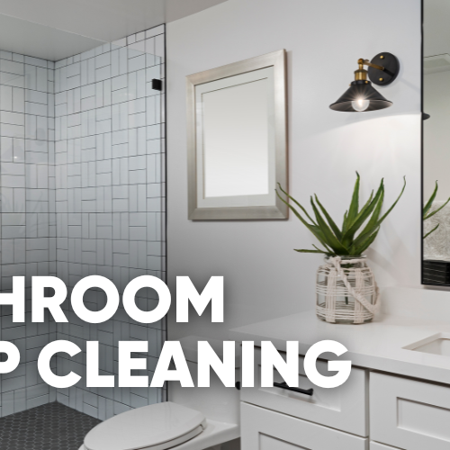 Bathroom interior with a focus on cleaning supplies and decor.