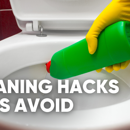 Person cleaning a toilet with a green bottle of cleaner.