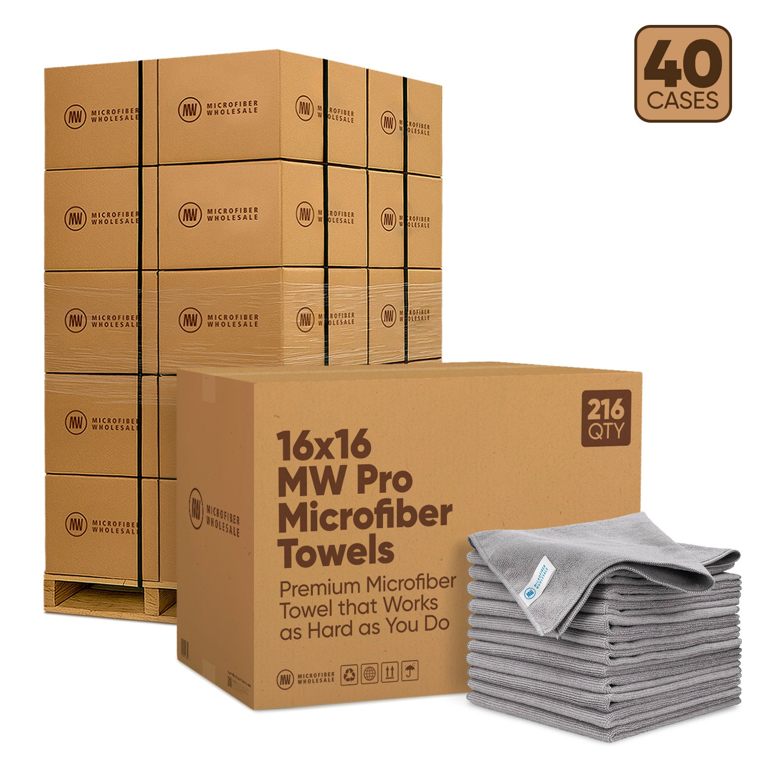 16"x16" MW Pro Microfiber Towels - 40-Case Pallet (216/Case)