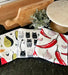 printed waffle towels on a kitchen countertop