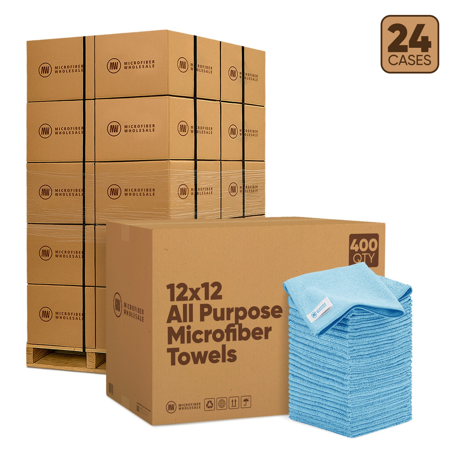 12"x12" All Purpose Microfiber Towels - 24-Case Pallet (400/Case)