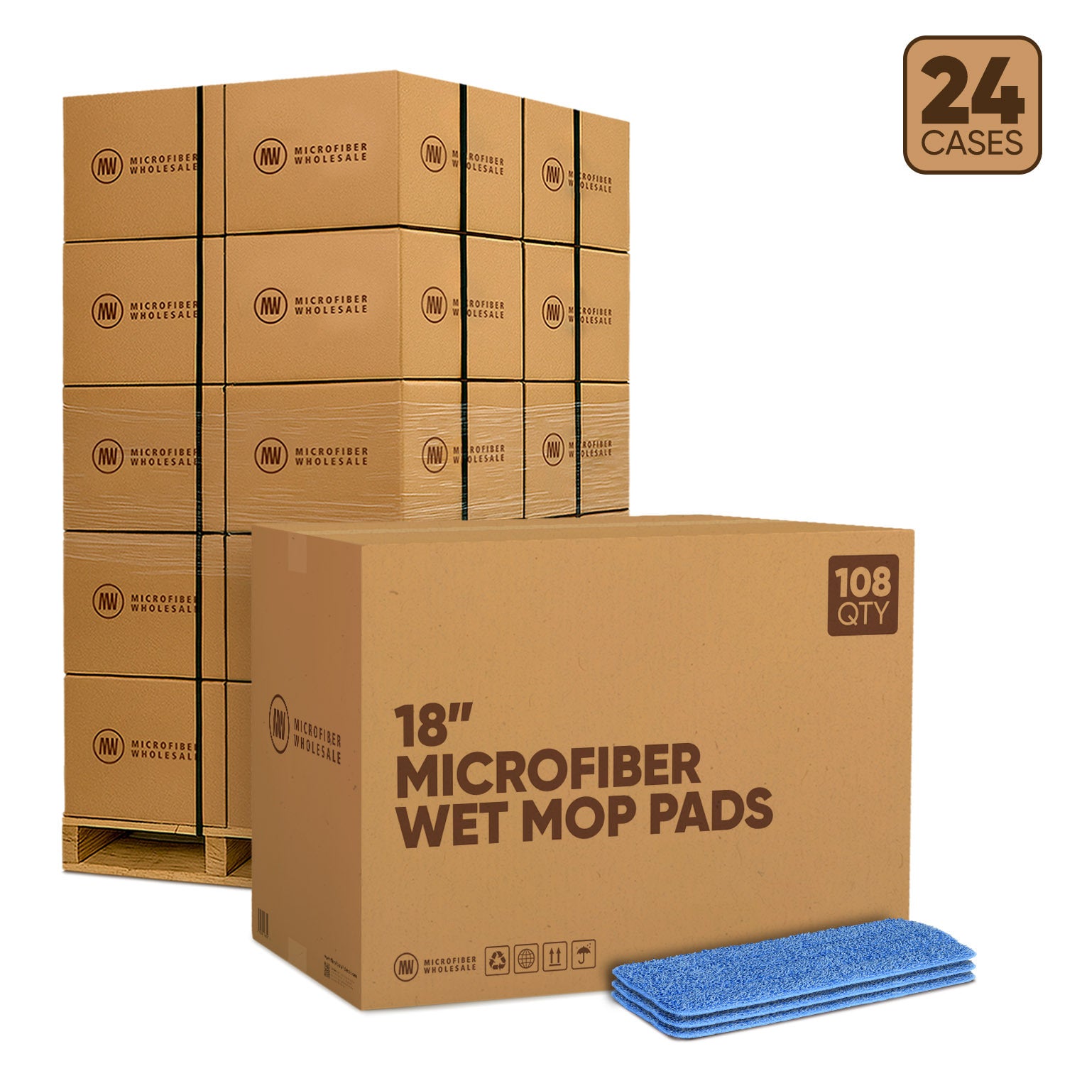 18" Microfiber Wet Mop Pads - 24-Case Pallet (108/Case)