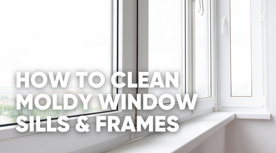 Close-up of dirty window frame and sill