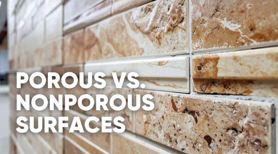 Image comparing porous and nonporous surfaces with textured tiles.