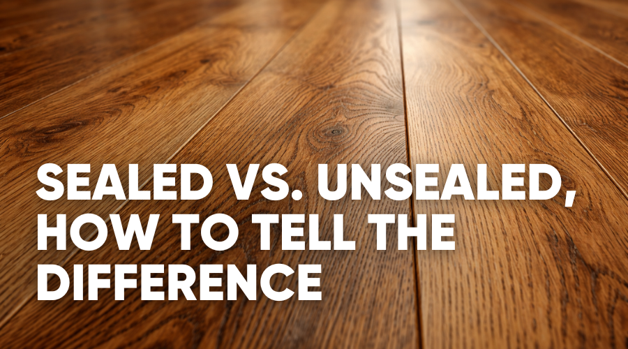 Text overlay on wooden floor image about sealing differences.