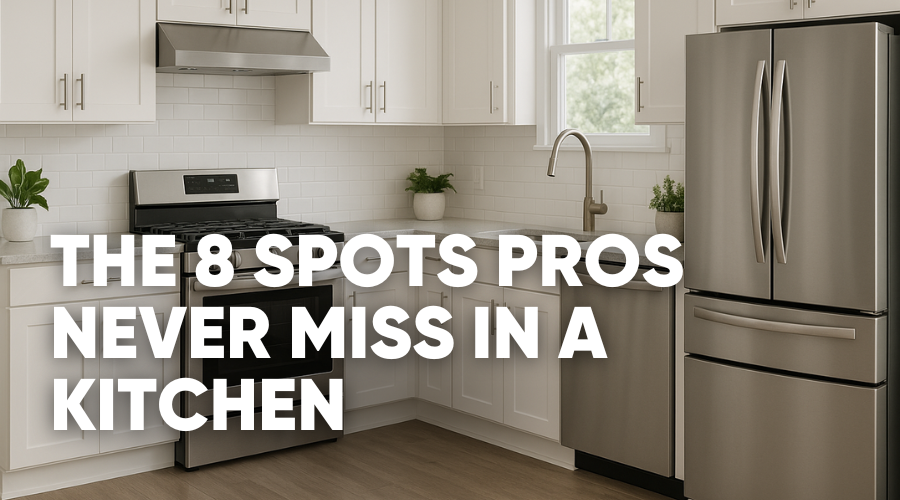 Modern kitchen with stainless steel appliances and white cabinetry.