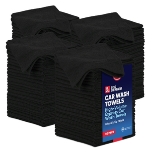 12x12 200GSM Microfiber Car Wash Towel - Black - Bale of 1,000 - Suds Car Wash