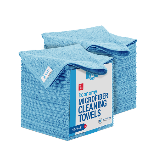 RIDE KINGS 12-Pack Microfiber Car Cleaning Cloths - 16x16 Inch Blue Towels For Streak-Free Shine