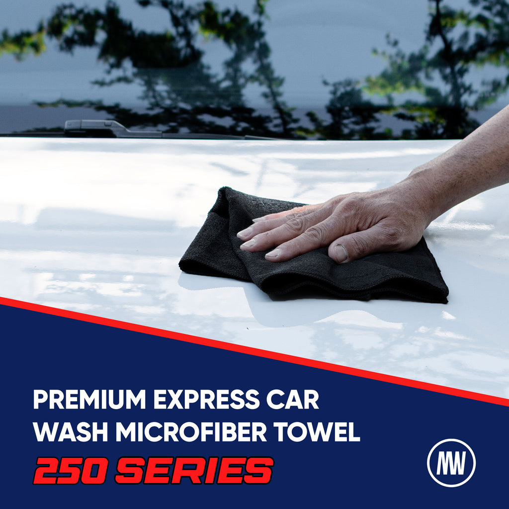 12x12 250 GSM Microfiber Car Wash Towel - Black - Bale of 800