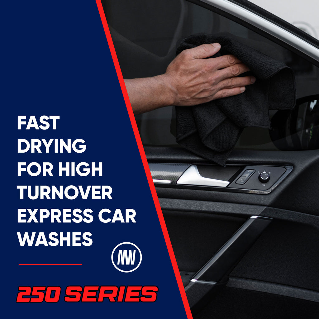12x12 250 GSM Microfiber Car Wash Towel - Black - Bale of 800