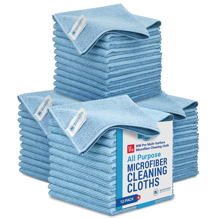 48 Pack of 12”x12” MW Pro Multi-Surface Microfiber Cleaning Cloth - Blue