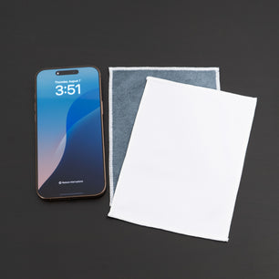 microfiber lens cloth next to a mobile device