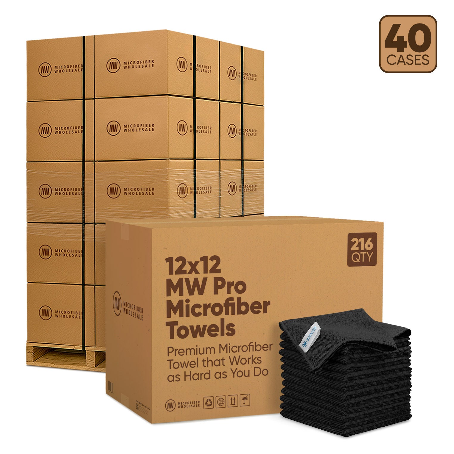 12"x12" MW Pro Microfiber Towels - 24-Case Pallet (384/Case)