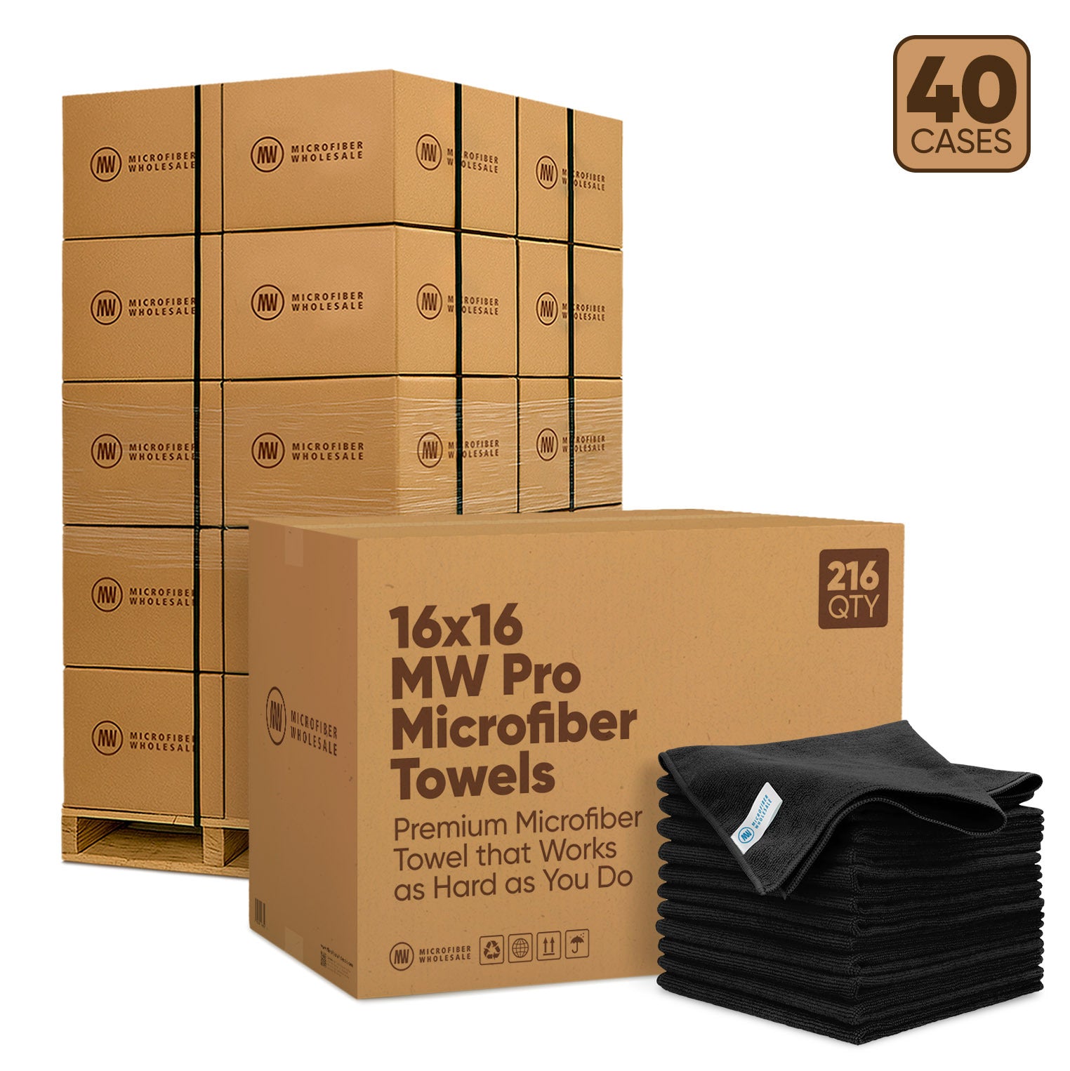 16"x16" MW Pro Microfiber Towels - 40-Case Pallet (216/Case)