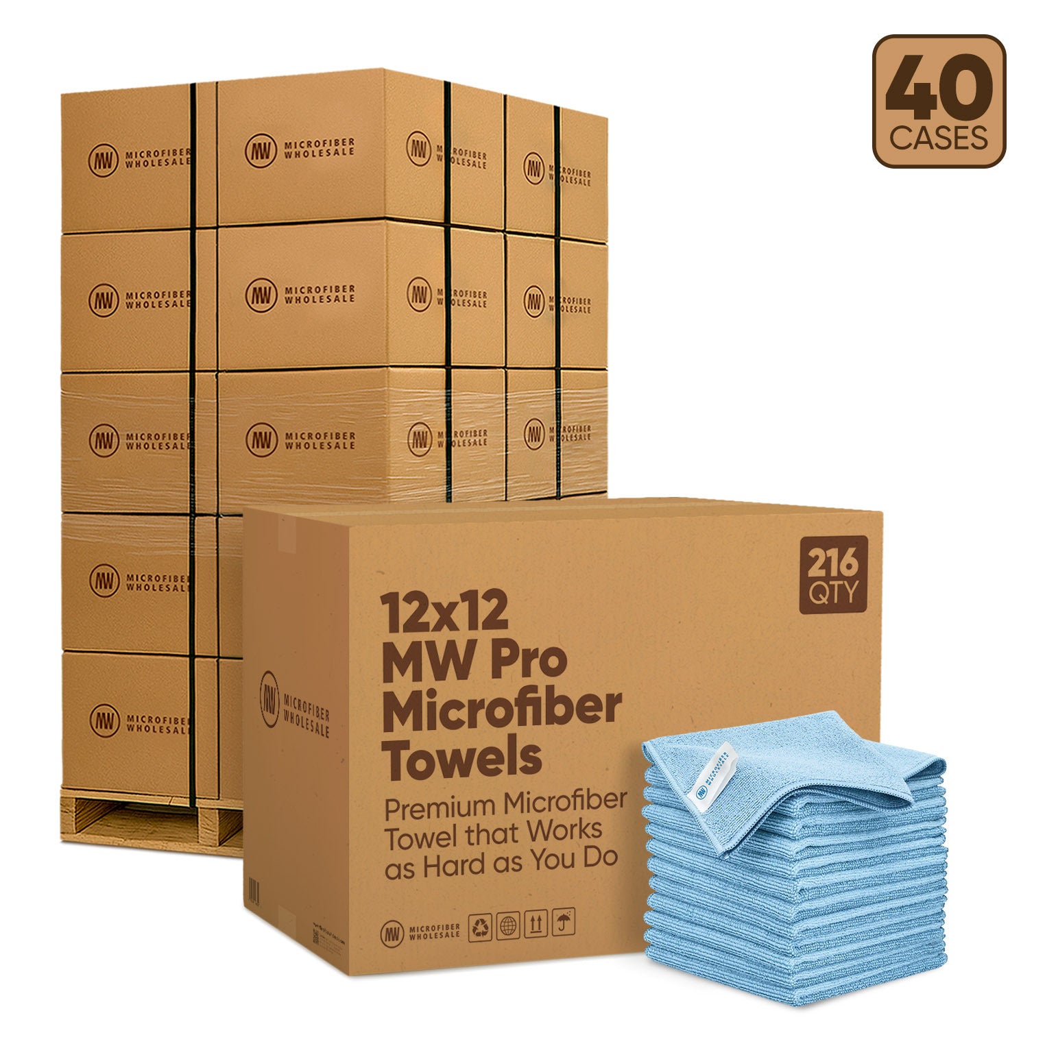 12"x12" MW Pro Microfiber Towels - 24-Case Pallet (384/Case)