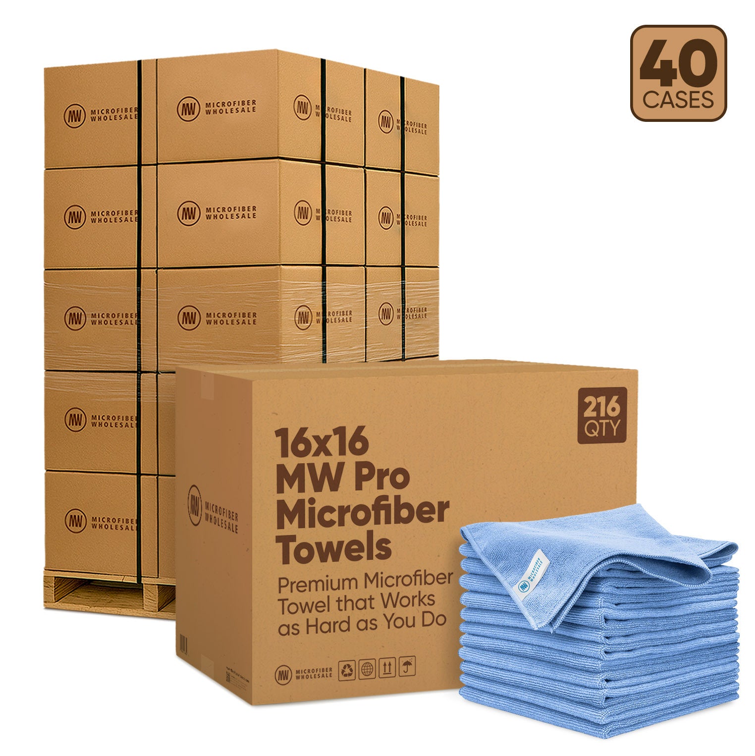16"x16" MW Pro Microfiber Towels - 40-Case Pallet (216/Case)