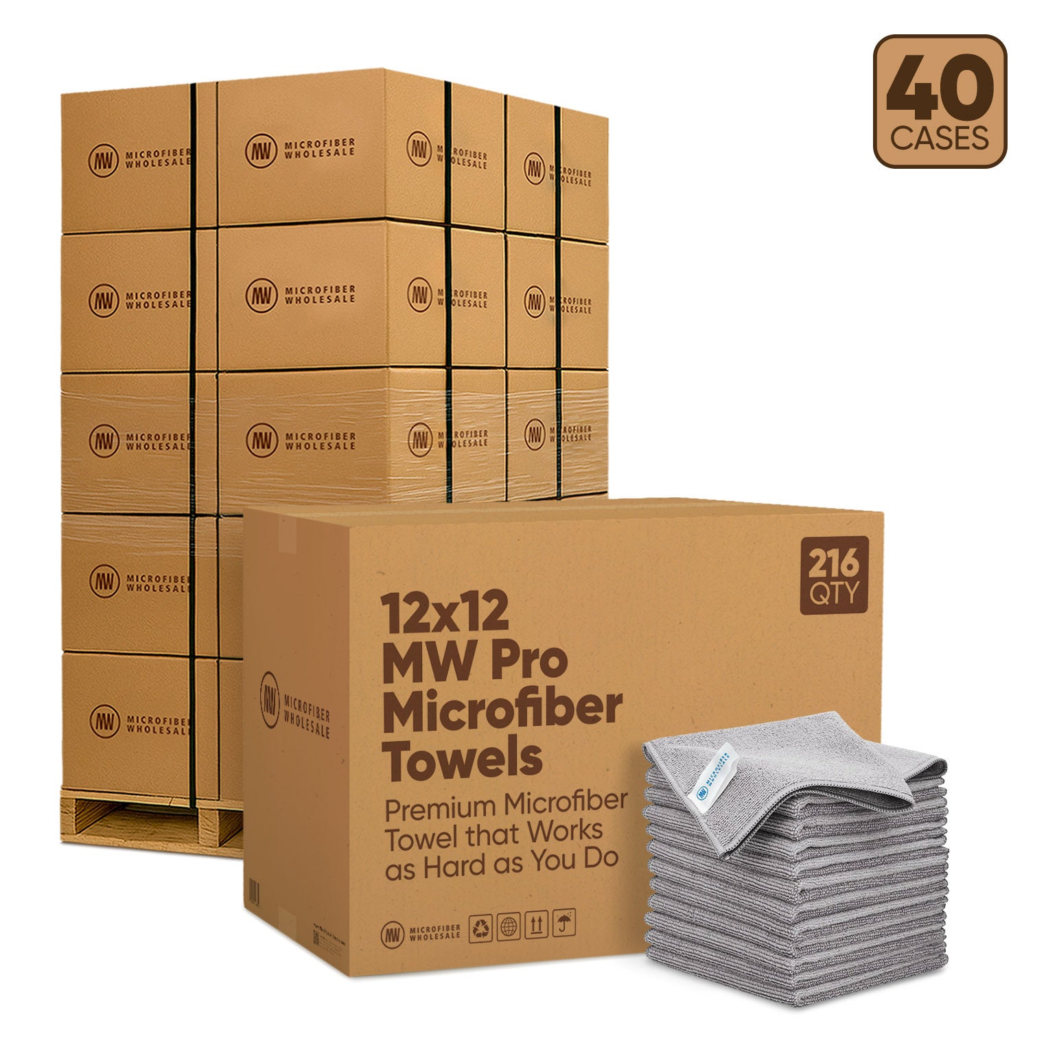 12"x12" MW Pro Microfiber Towels - 24-Case Pallet (384/Case)