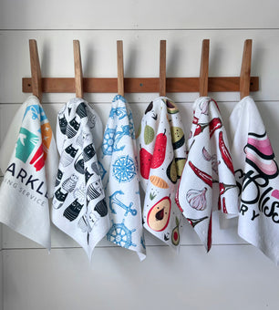 printed waffle towels hanging