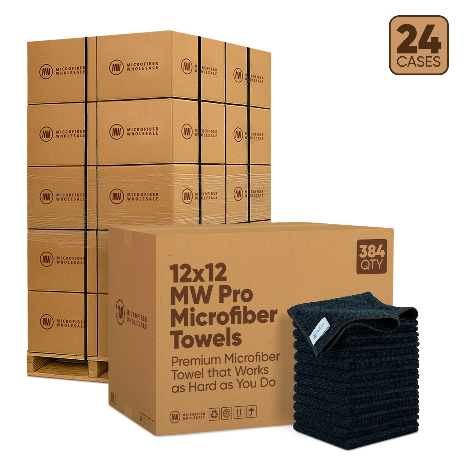 12"x12" MW Pro Microfiber Towels - 24-Case Pallet (384/Case)