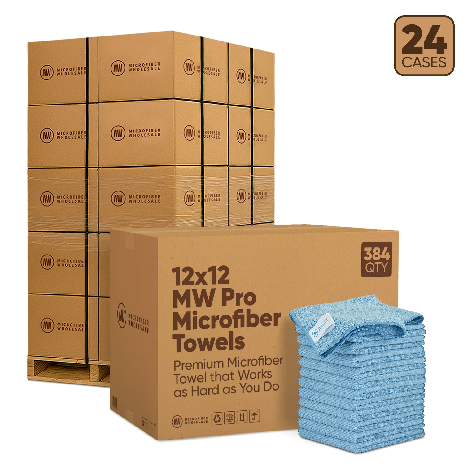 12"x12" MW Pro Microfiber Towels - 24-Case Pallet (384/Case)