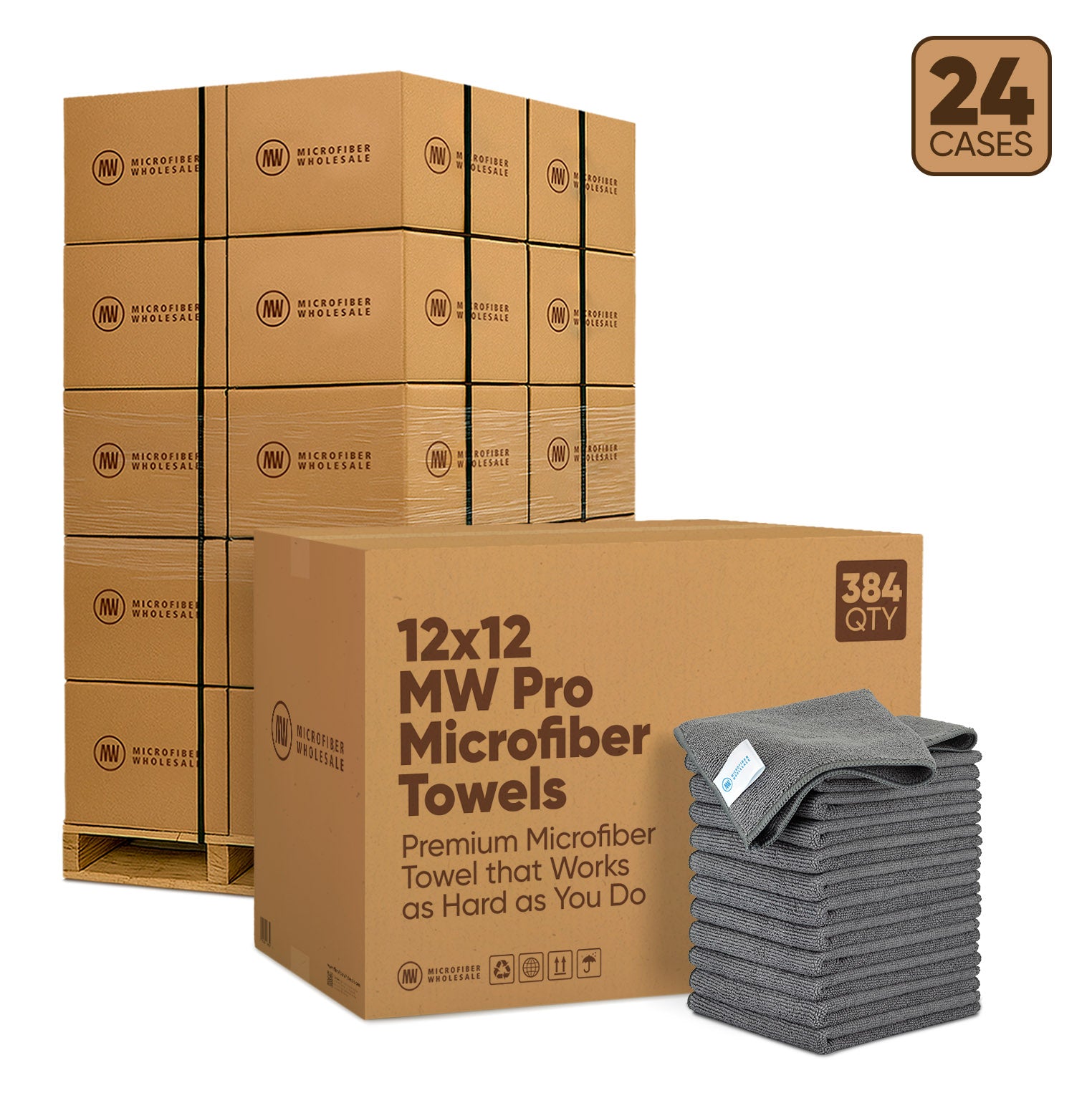 12"x12" MW Pro Microfiber Towels - 24-Case Pallet (384/Case)