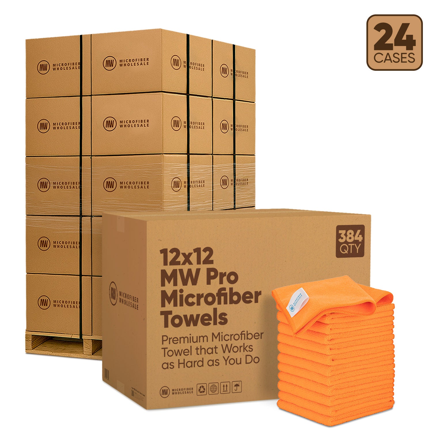 12"x12" MW Pro Microfiber Towels - 24-Case Pallet (384/Case)