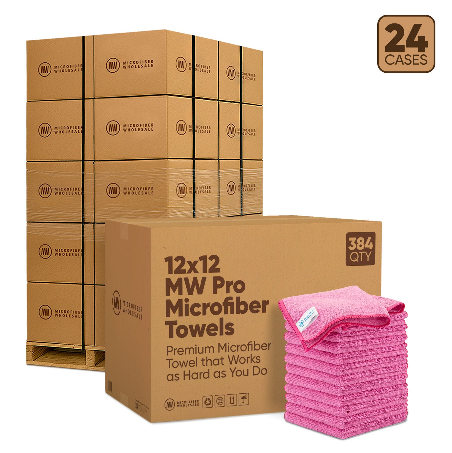 12"x12" MW Pro Microfiber Towels - 24-Case Pallet (384/Case)