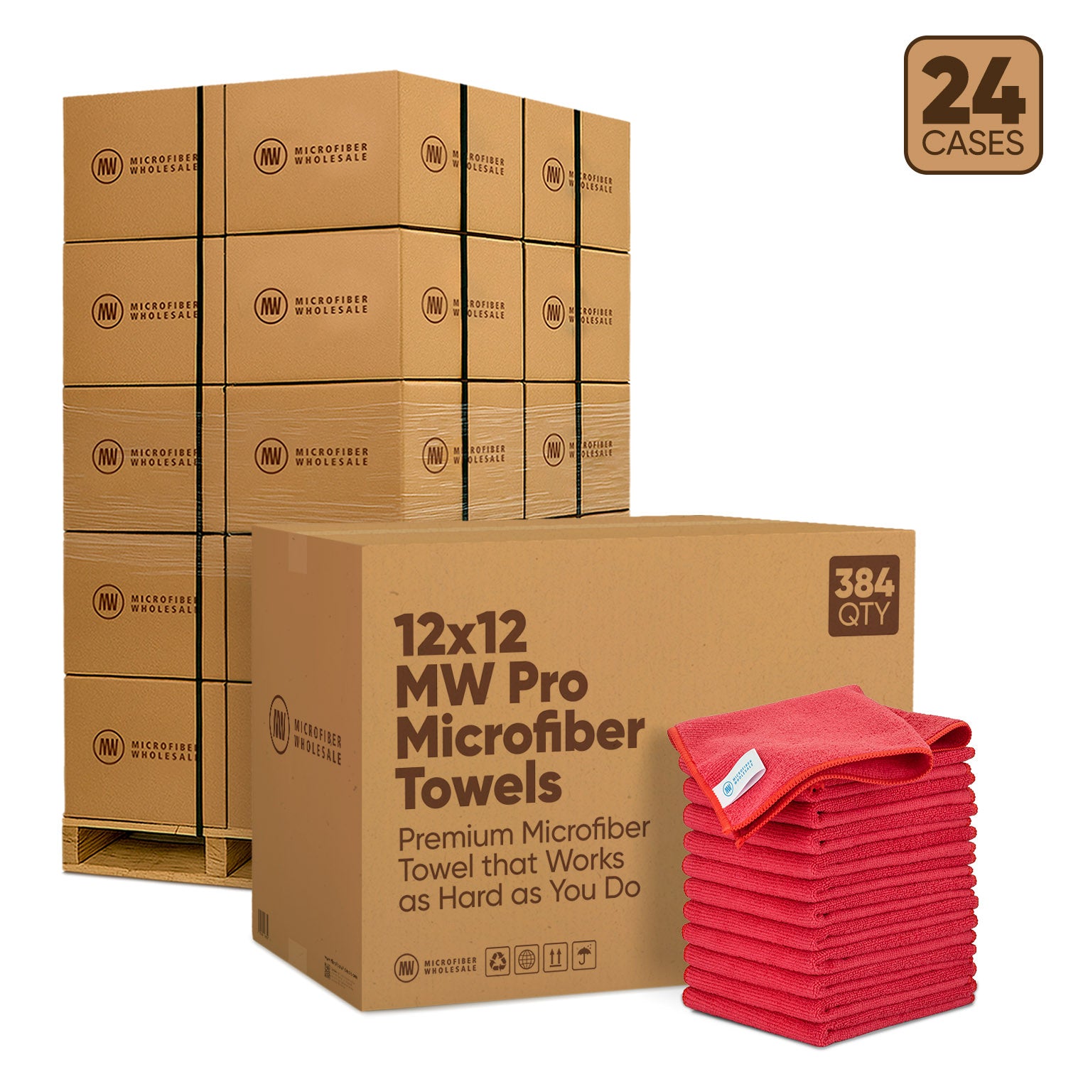 12"x12" MW Pro Microfiber Towels - 24-Case Pallet (384/Case)