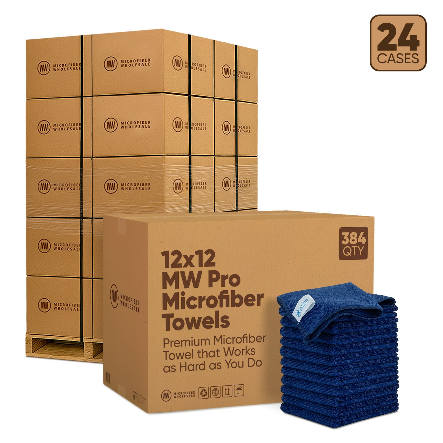 12"x12" MW Pro Microfiber Towels - 24-Case Pallet (384/Case)
