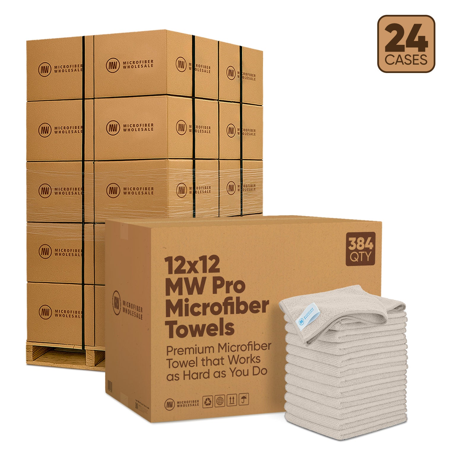 12"x12" MW Pro Microfiber Towels - 24-Case Pallet (384/Case)
