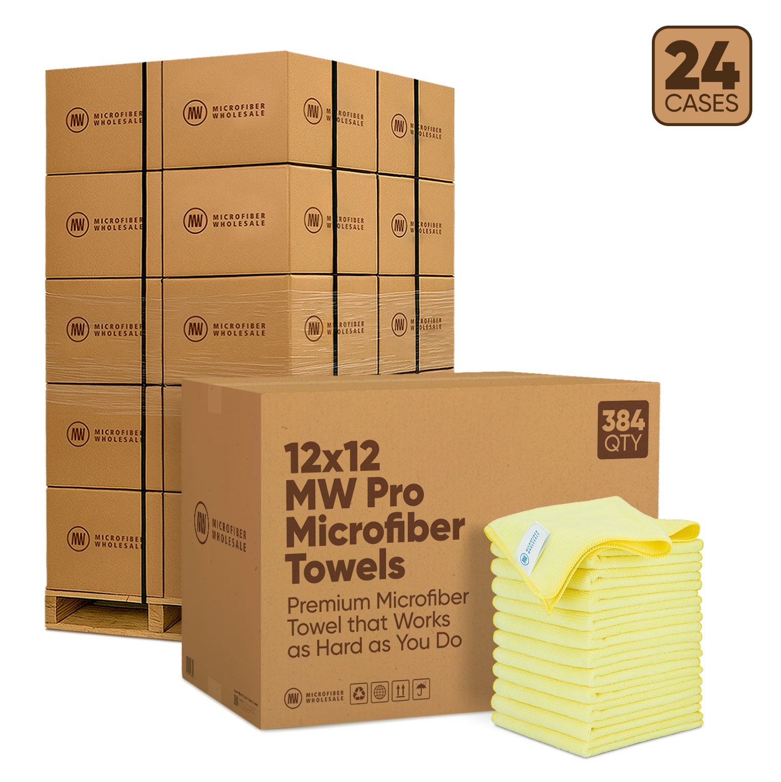 12"x12" MW Pro Microfiber Towels - 24-Case Pallet (384/Case)