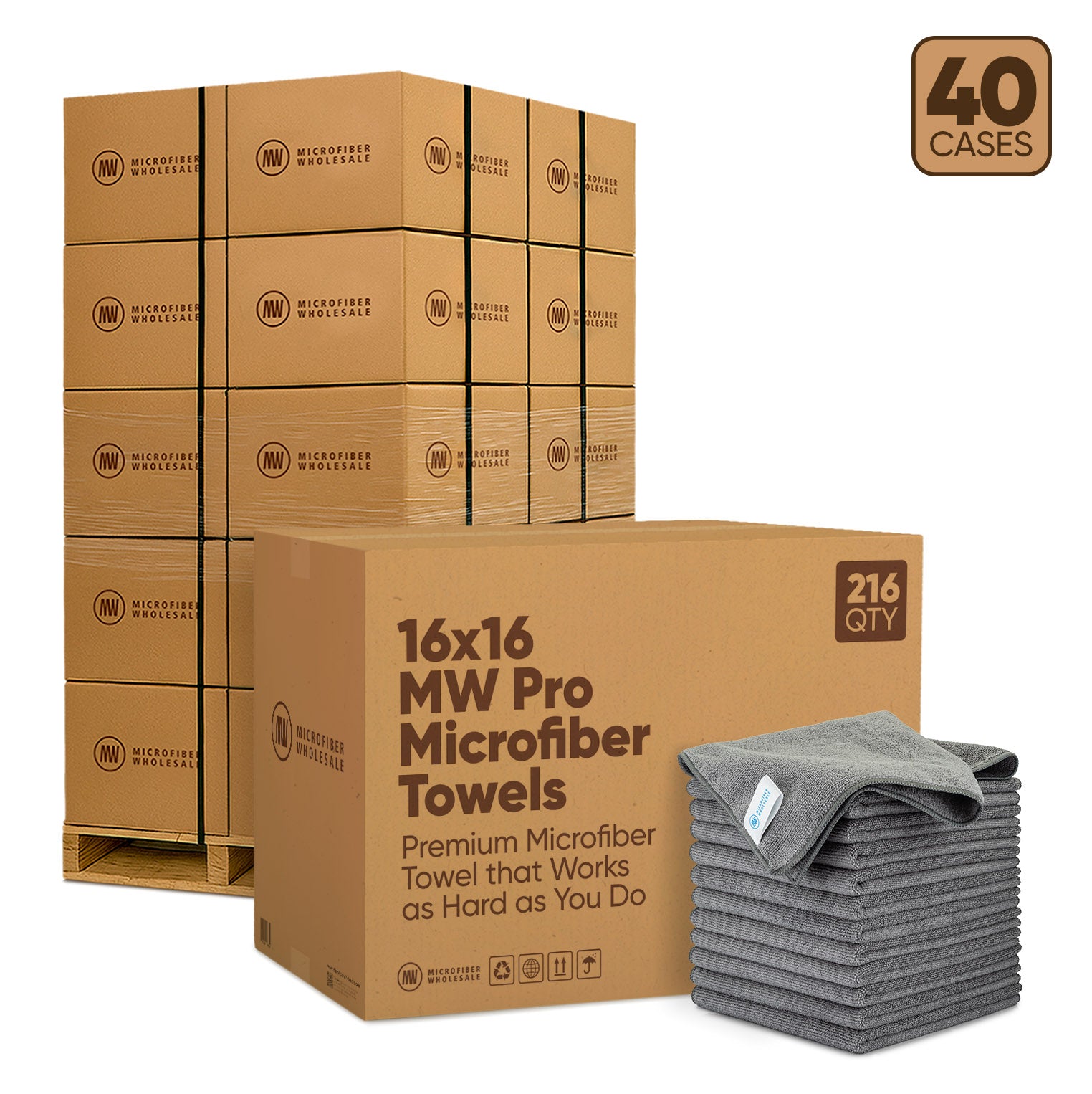 16"x16" MW Pro Microfiber Towels - 40-Case Pallet (216/Case)