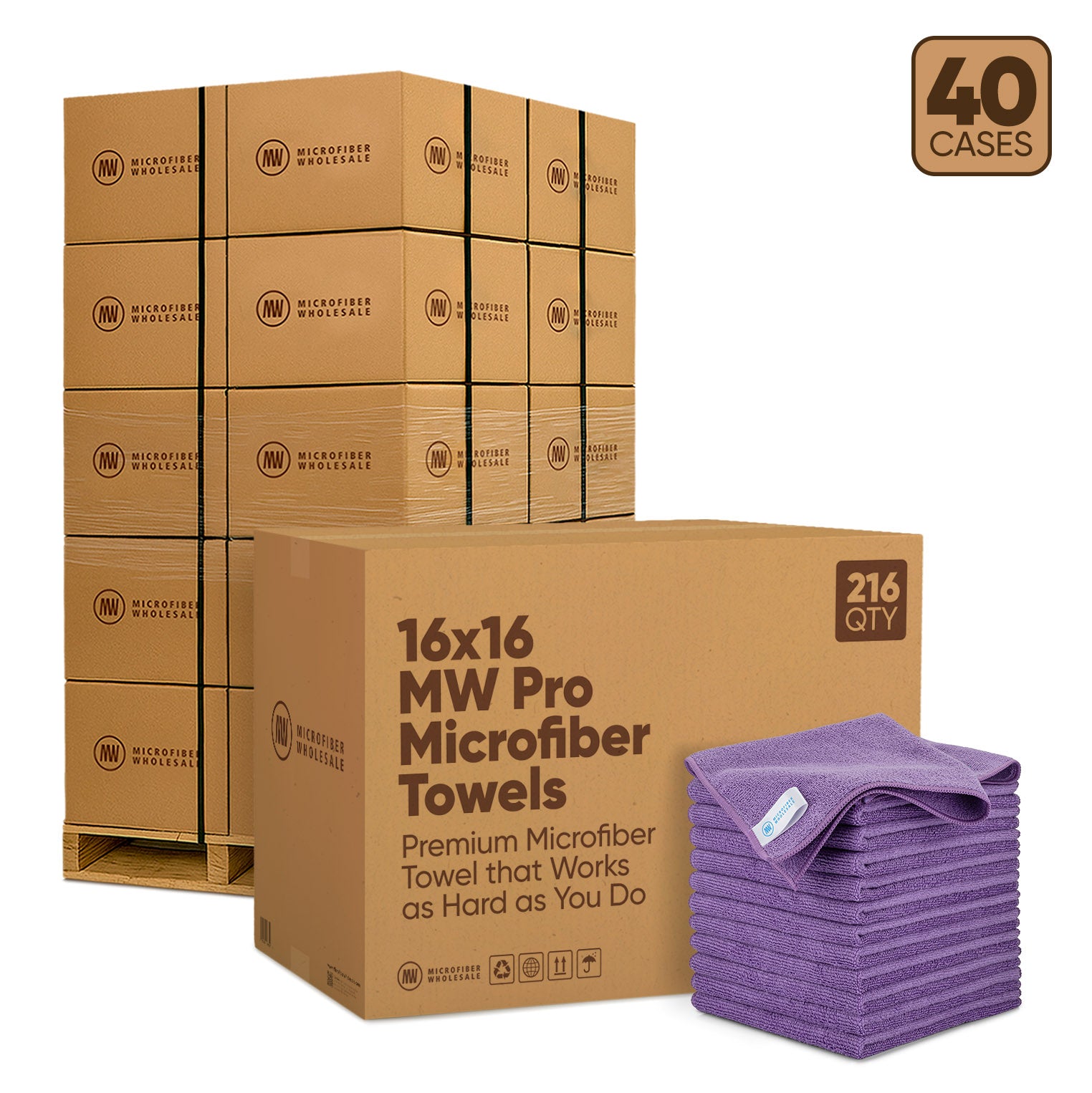 16"x16" MW Pro Microfiber Towels - 40-Case Pallet (216/Case)