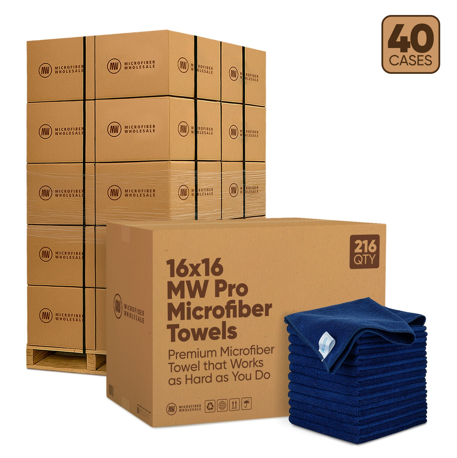 16"x16" MW Pro Microfiber Towels - 40-Case Pallet (216/Case)