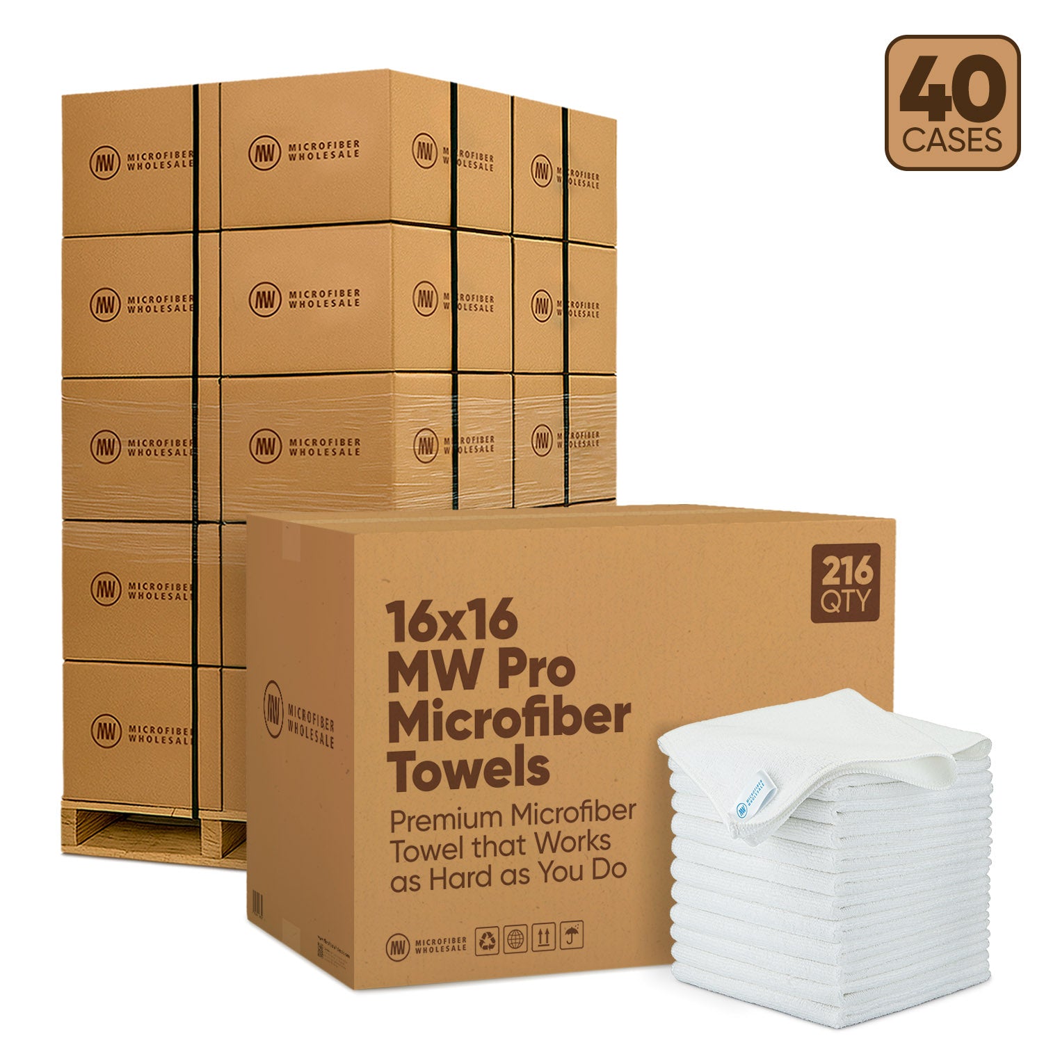 16"x16" MW Pro Microfiber Towels - 40-Case Pallet (216/Case)