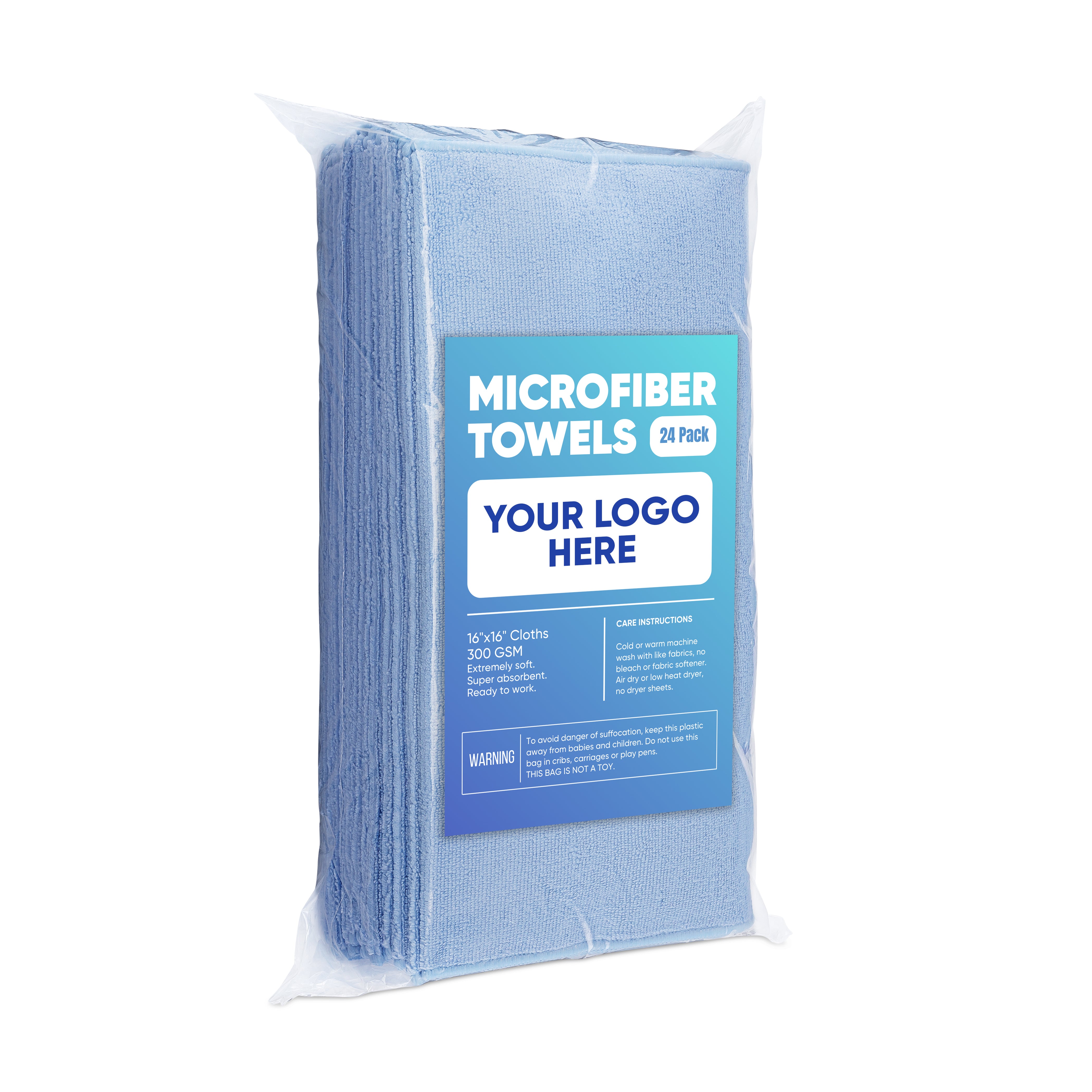 16"x16" 300GSM Microfiber Towels - Case of 288 - Private-Label