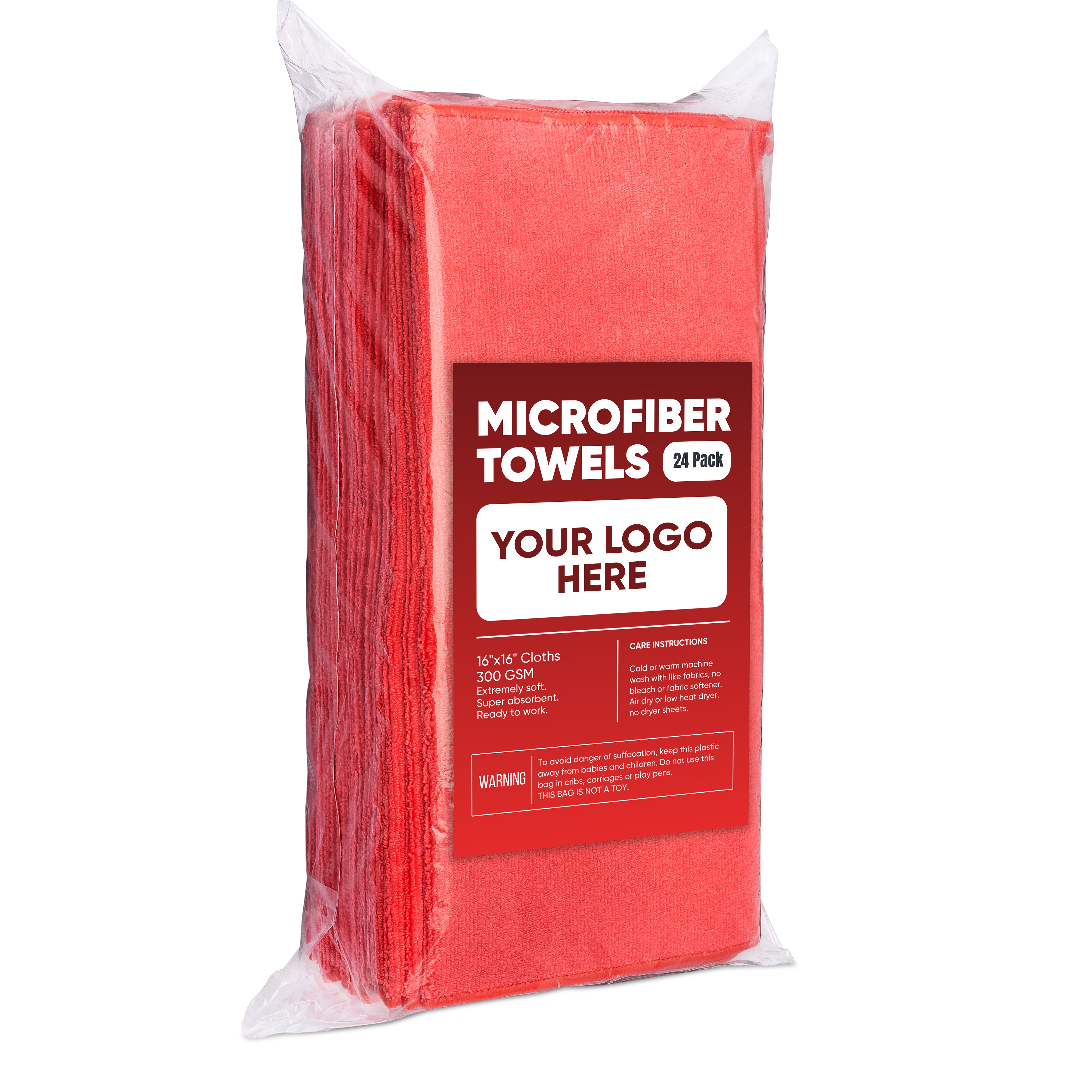 16"x16" 300GSM Microfiber Towels - Case of 288 - Private-Label