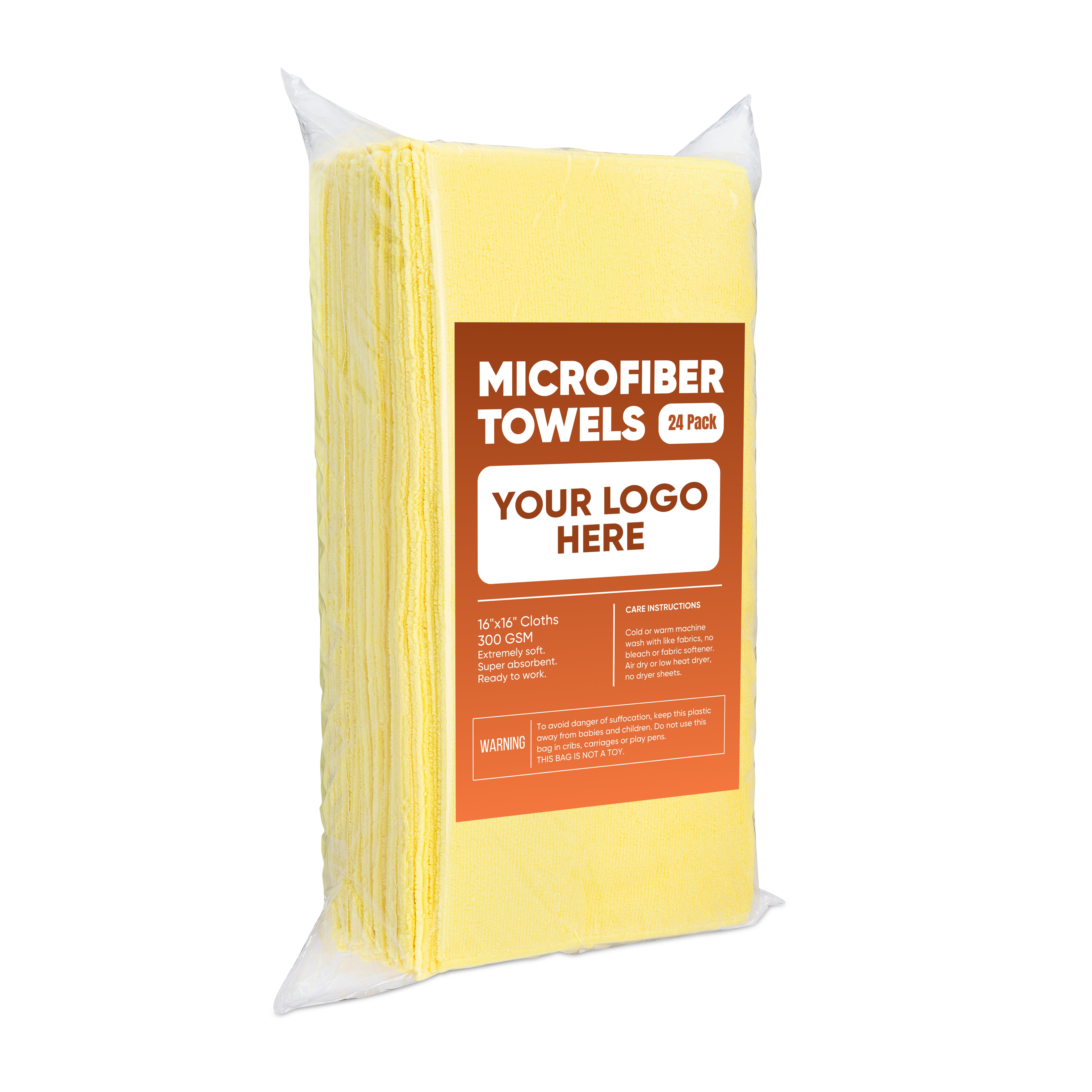 16"x16" 300GSM Microfiber Towels - Case of 288 - Private-Label