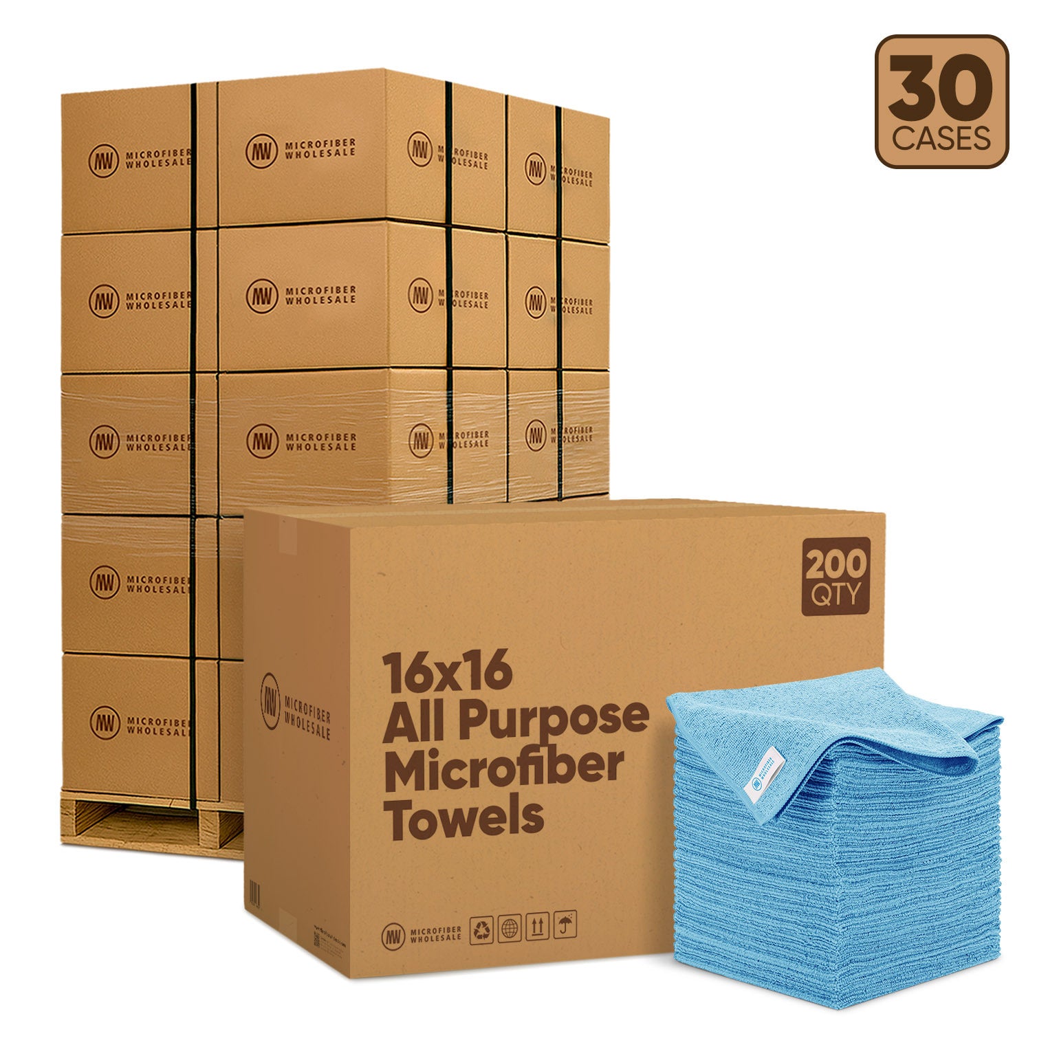 16"x16" All Purpose Microfiber Towels - 30-Case Pallet (200/Case)