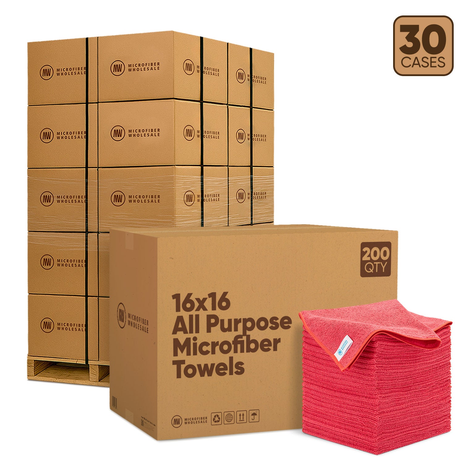 16"x16" All Purpose Microfiber Towels - 30-Case Pallet (200/Case)