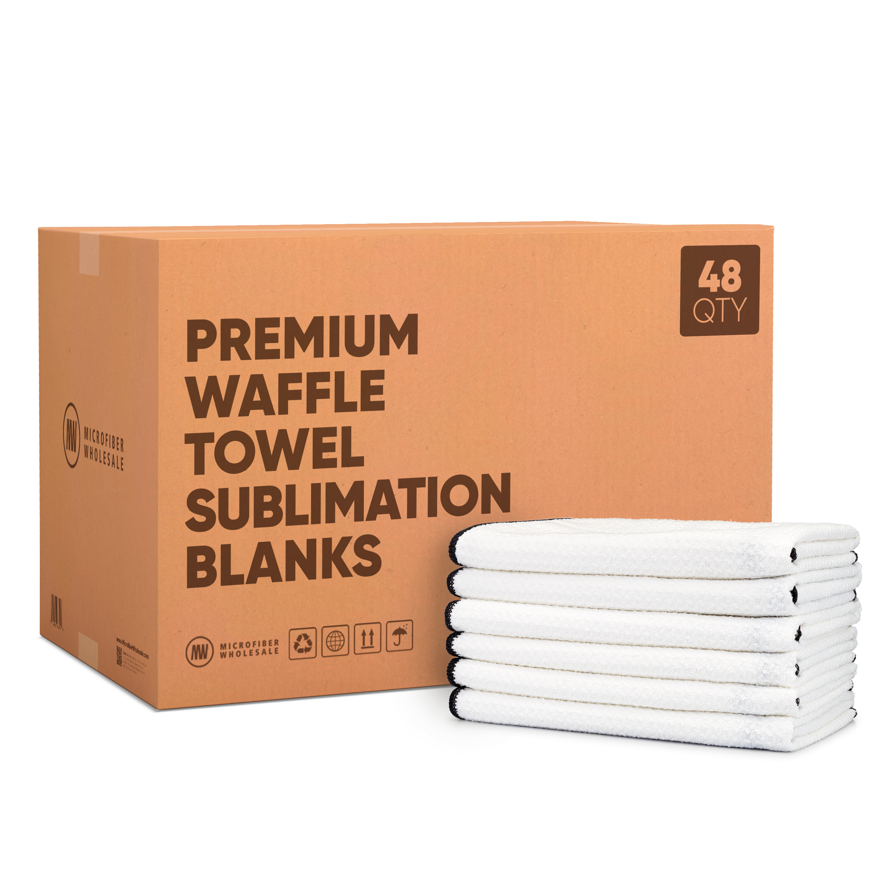 black border white waffle towel stack by the case