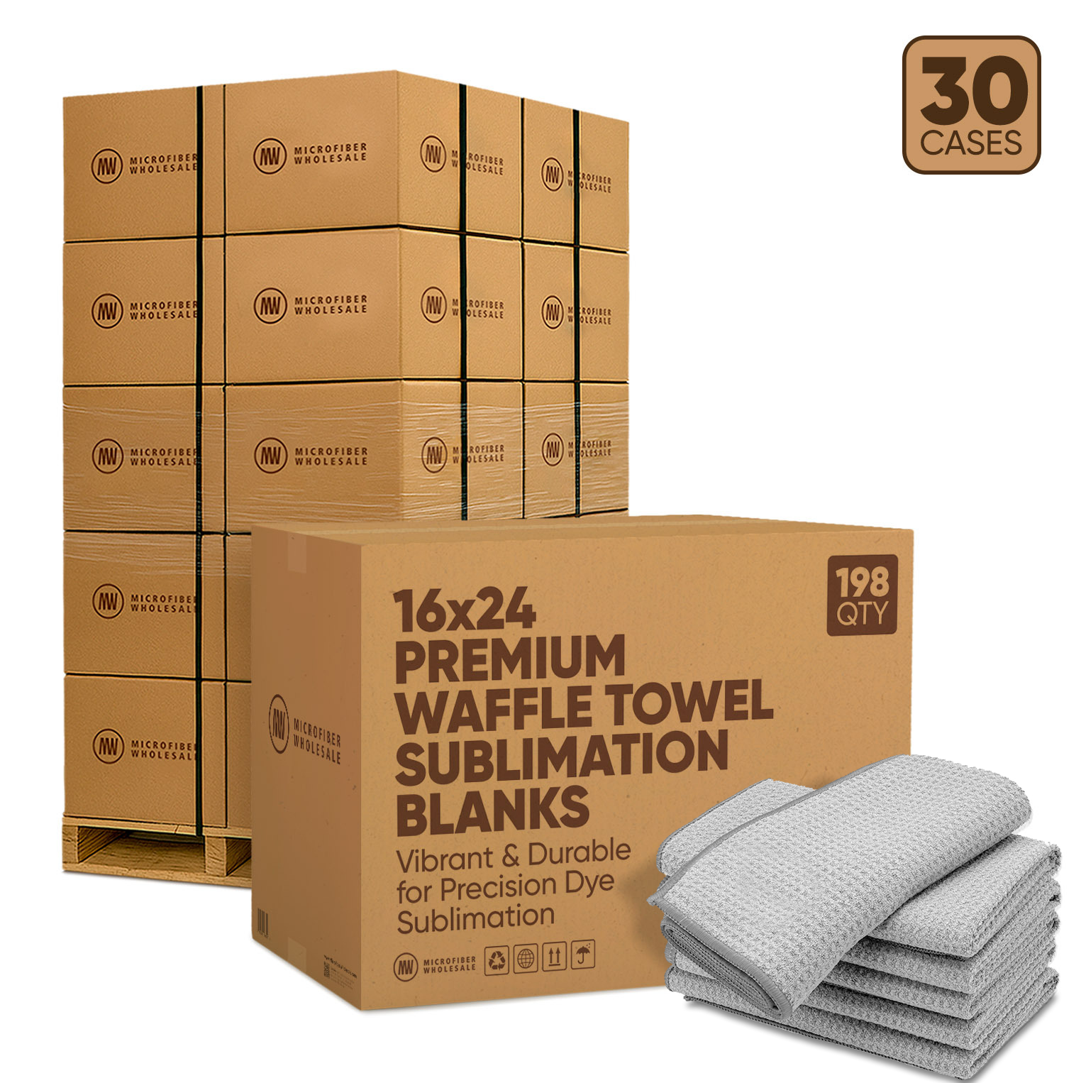pallet of gray microfiber waffle towels