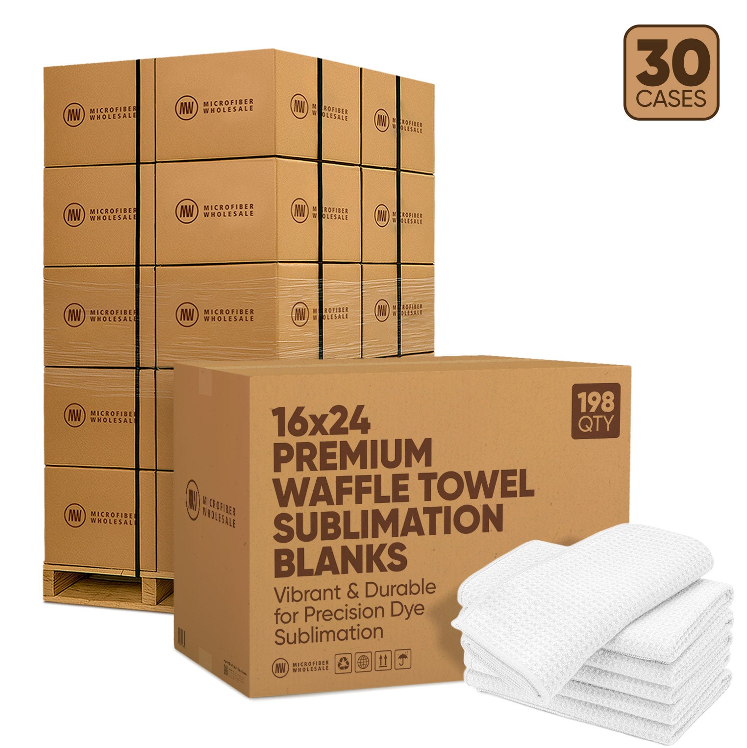 pallet of white microfiber waffle towels