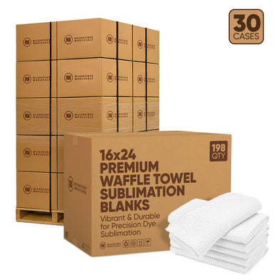 pallet of white microfiber waffle towels