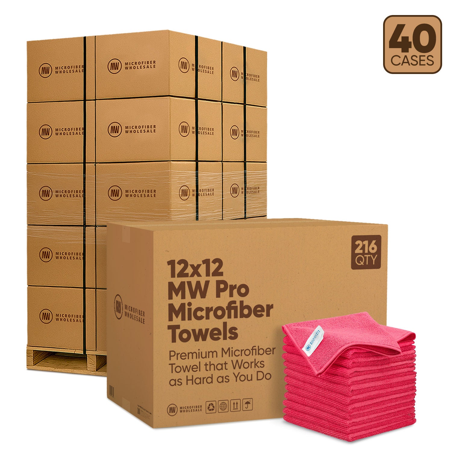 12"x12" MW Pro Microfiber Towels - 24-Case Pallet (384/Case)