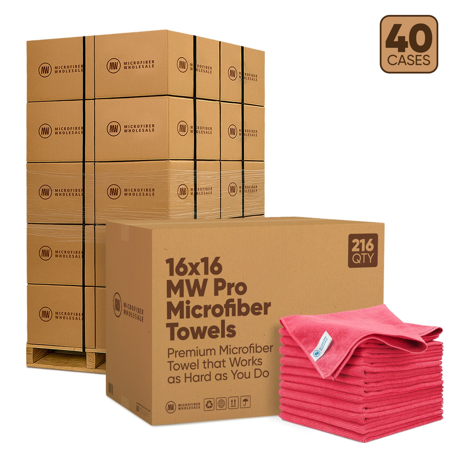 16"x16" MW Pro Microfiber Towels - 40-Case Pallet (216/Case)