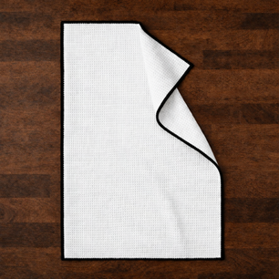 black border white waffle towel lay flat