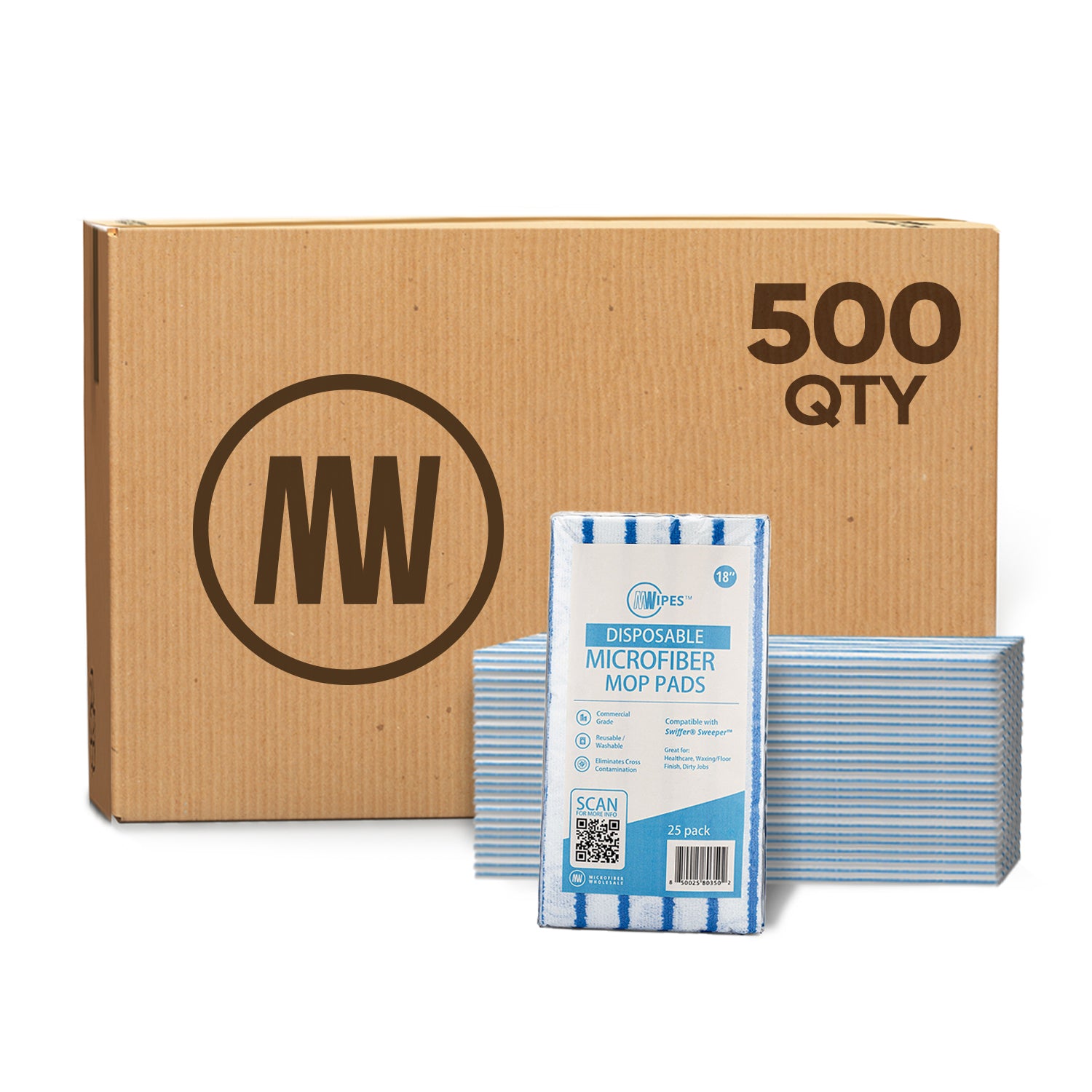 18" MWipes® Disposable Mop Pad - Blue Stripe - 25 Pack - Case of 20