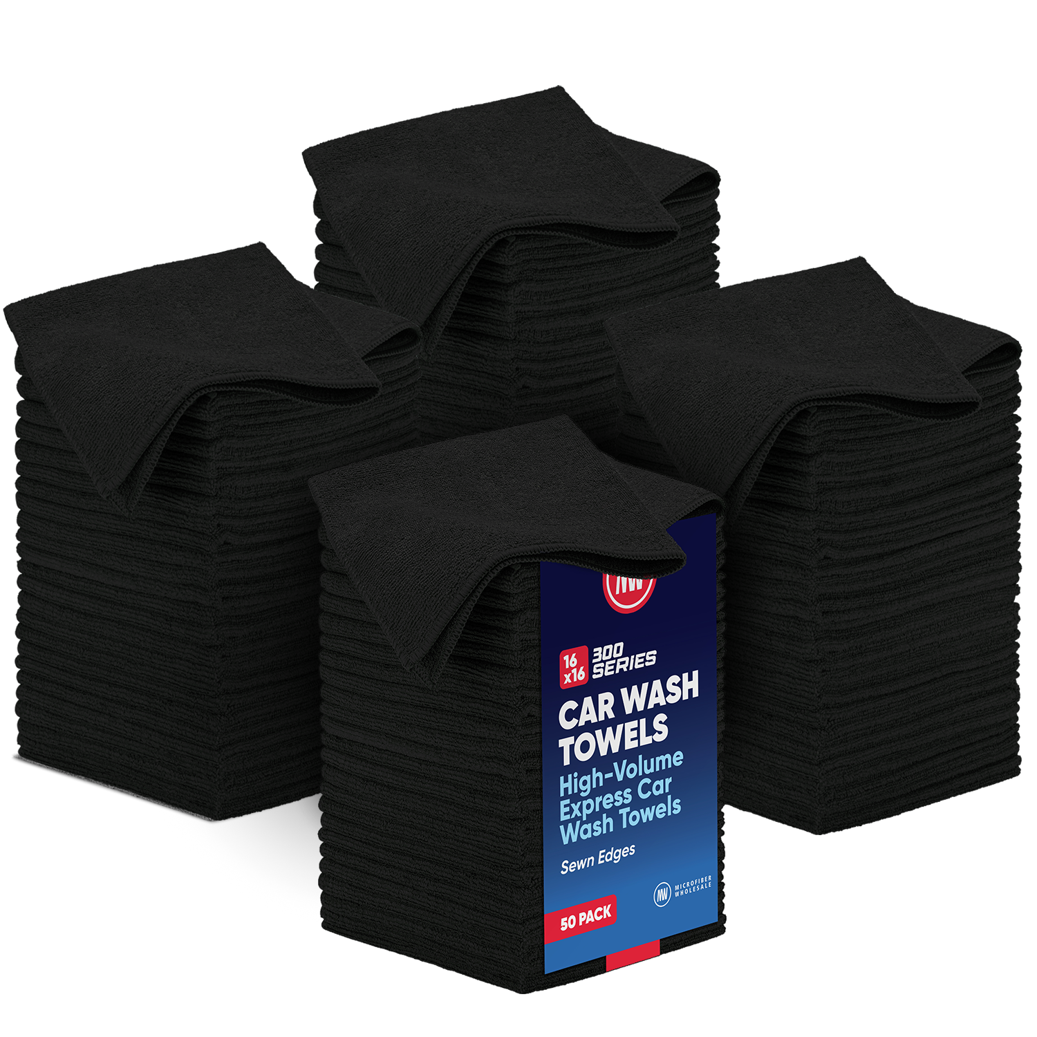 16"x16" 300GSM - Black Microfiber Car Wash Towels - 400/case