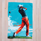 golf printed waffle towel on a wooden countertop
